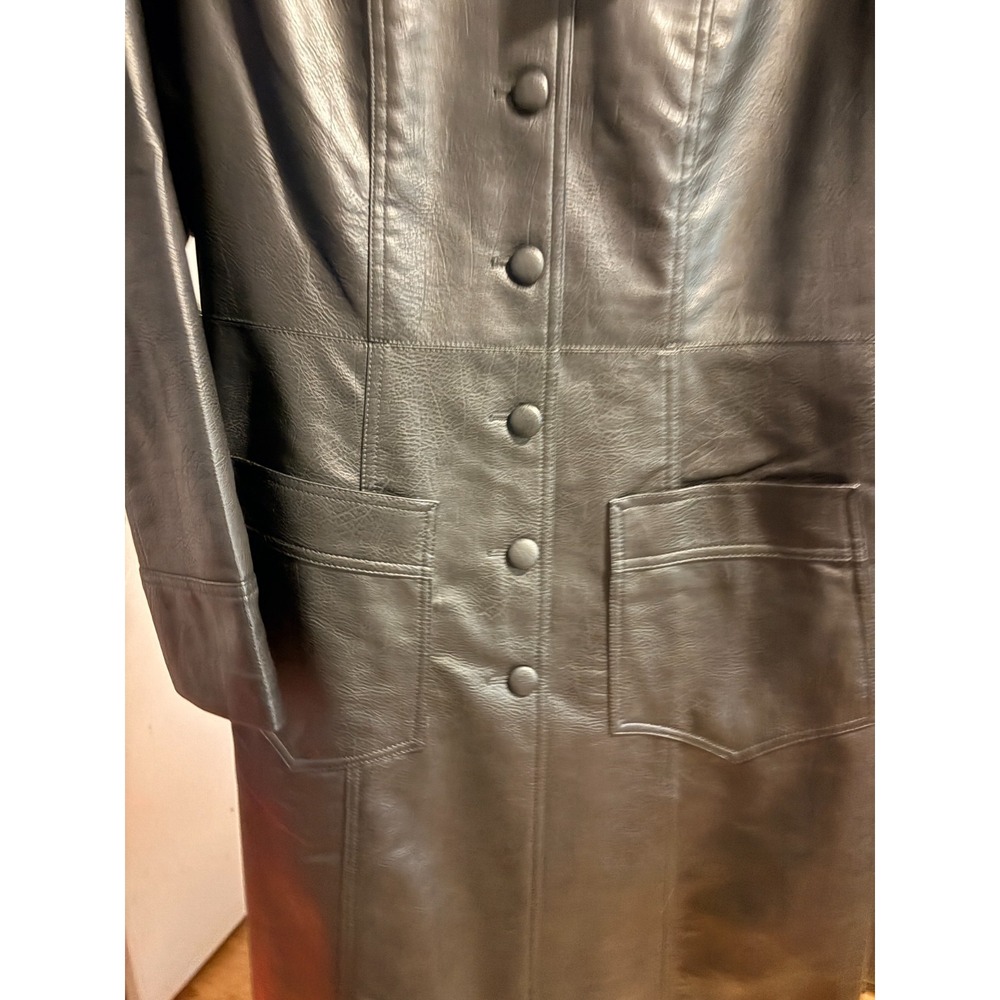 Elie Tahari Black Faux Leather Overcoat Sz M, Retail $425 - Picture 8 of 10